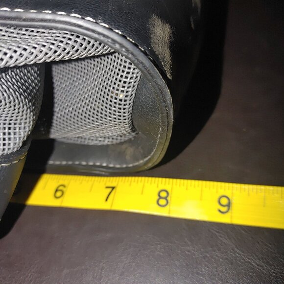 Pet Carrier Bag Purse Mesh Sides Quilted Base Black Gray Gold Chain Strap - Picture 7 of 9